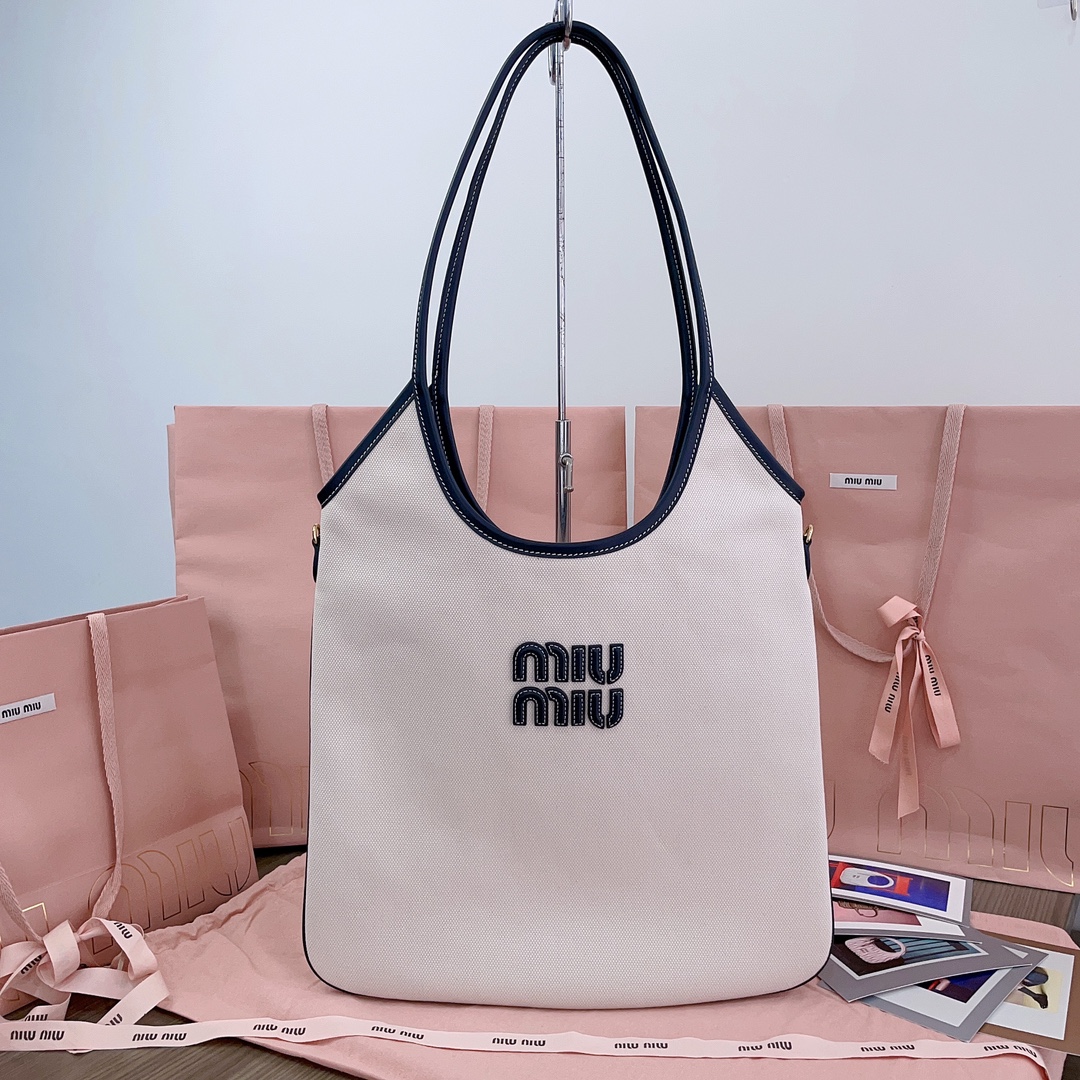 MiuMiu Tassen Tote Tas Naaien Kalfsleer Canvas Koeienhuid