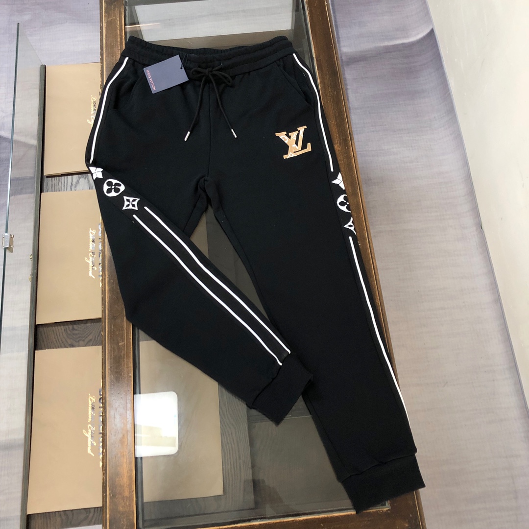 Louis Vuitton Ropa Pantalones Réplica de diseñador superior
 Negro Empalme Algodón Tejido Colección otoño Fashion Casual