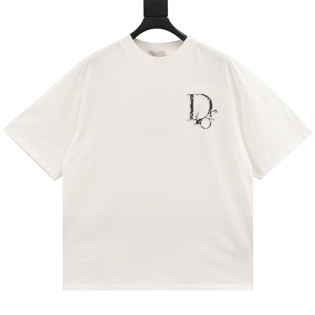 Camiseta de manga corta con empalmes destruidos y bordado DIOR/Dior Small D. El diseño de empalme OS corto T.Oblique si…