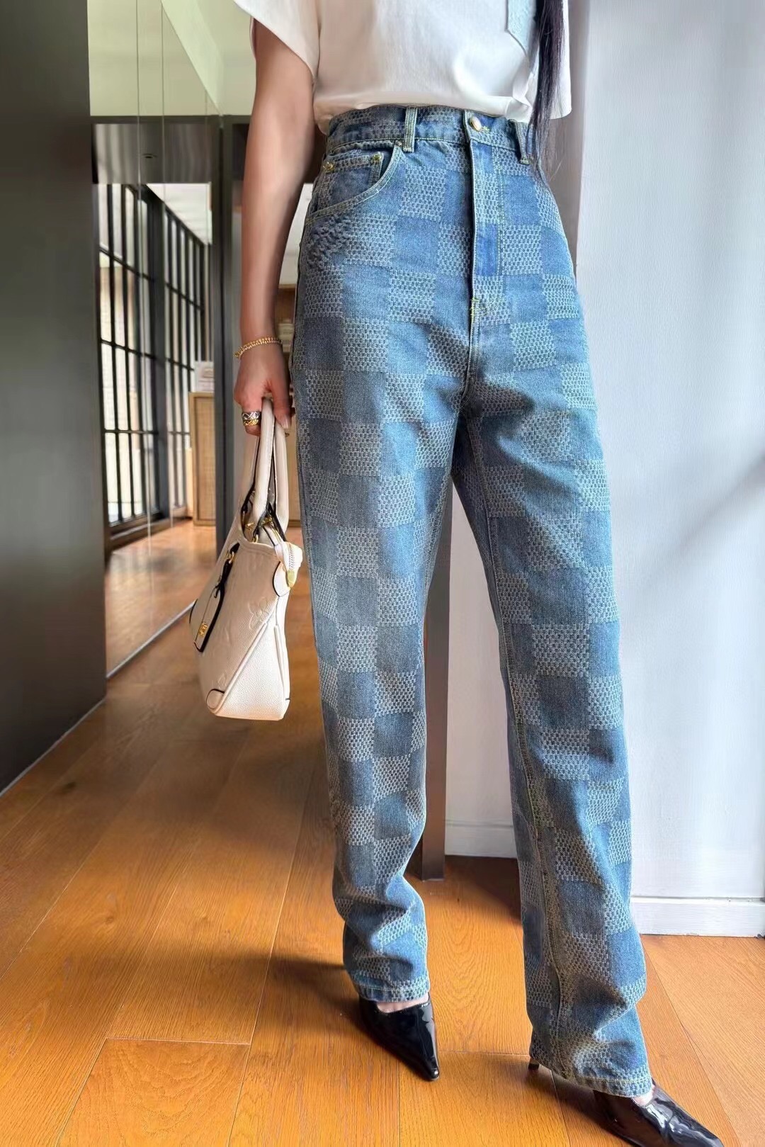 Louis Vuitton Ropa Vaqueros Pantalones Azul Marco de madera a cuadros