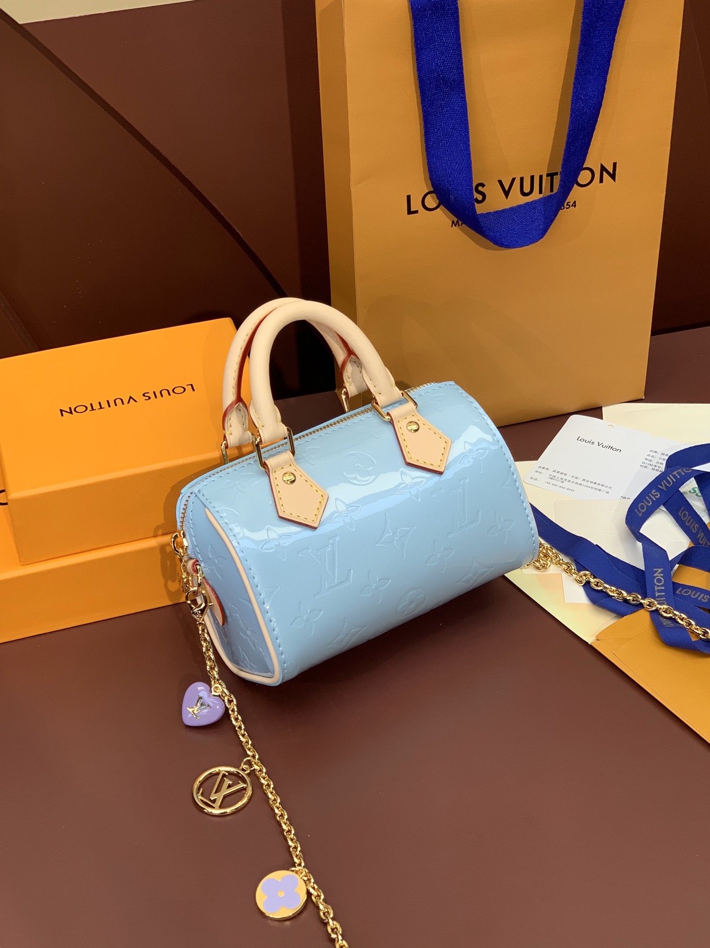 Replica 1: 1 hoge kwaliteit
 Louis Vuitton LV Speedy Tassen handtassen Blauw Monogram Vernis Koeienhuid