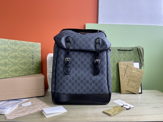 Gucci Supreme GG Interlocking Backpack Black Leather Trim 696013 1 Gucci Supreme GG Interlocking Backpack Black Leather Trim 696013