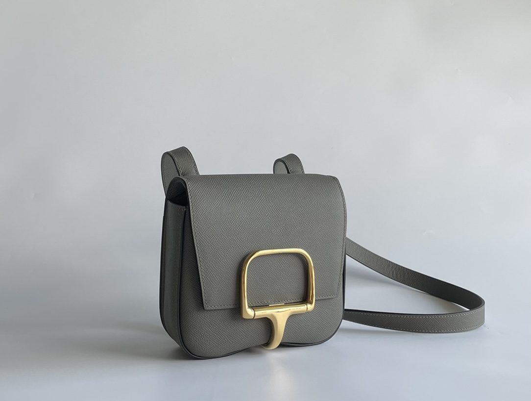Hermès Butt bag Della Cavalleria mini 18cm epsom cumulonimbus gray gold and silver buckle in stock