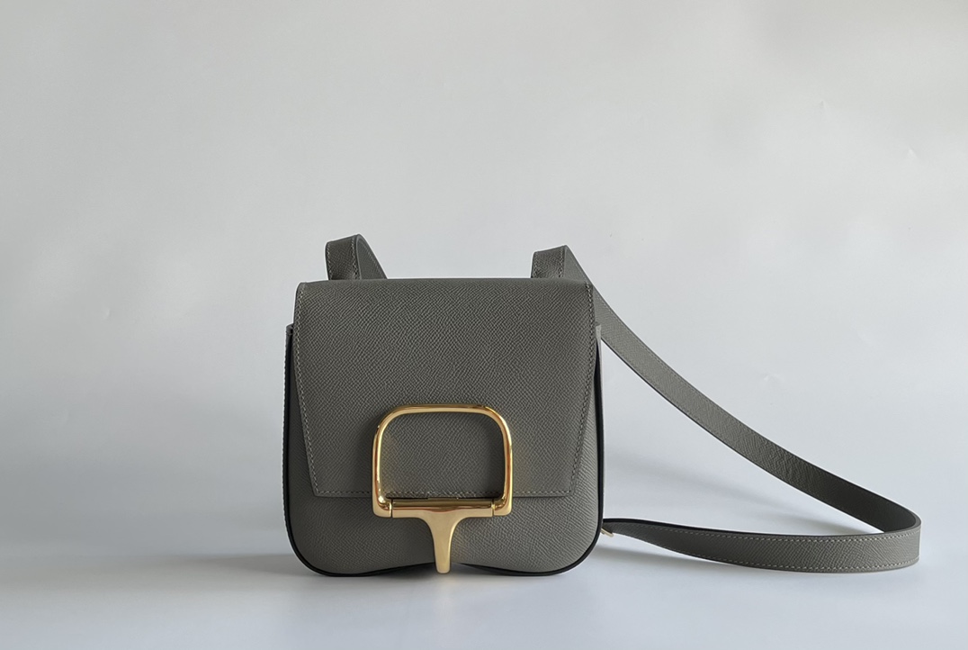 Hermès Butt bag Della Cavalleria mini 18cm epsom cumulonimbus gray gold and silver buckle in stock