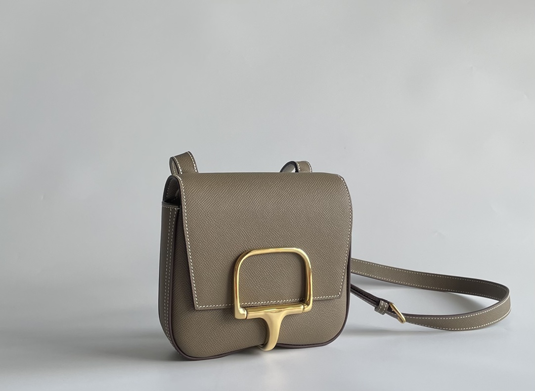 Hermès Butt bag Della Cavalleria mini 18cm epsom elephant gray gold and silver buckle in stock