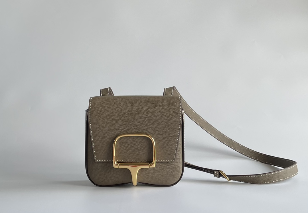 Hermès Butt bag Della Cavalleria mini 18cm epsom elephant gray gold and silver buckle in stock