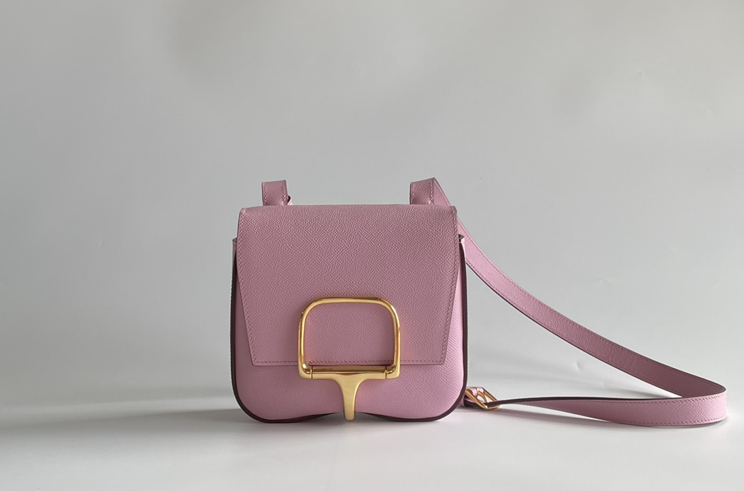 Hermès Butt bag Della Cavalleria mini 18cm epsom mallow purple gold and silver buckle in stock