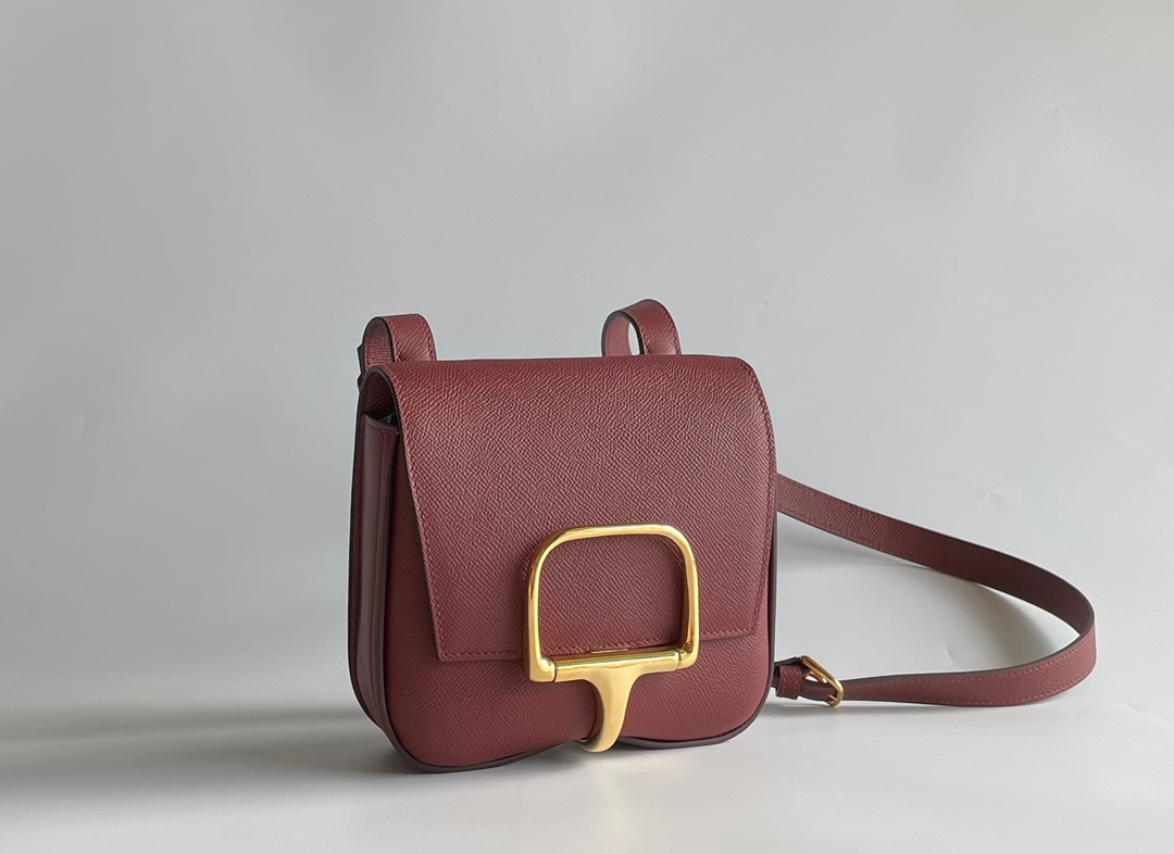 Hermès Butt bag Della Cavalleria mini 18cm epsom burgundy gold and silver buckle in stock