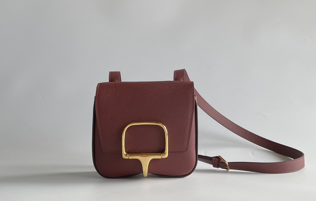 Hermès Butt bag Della Cavalleria mini 18cm epsom burgundy gold and silver buckle in stock