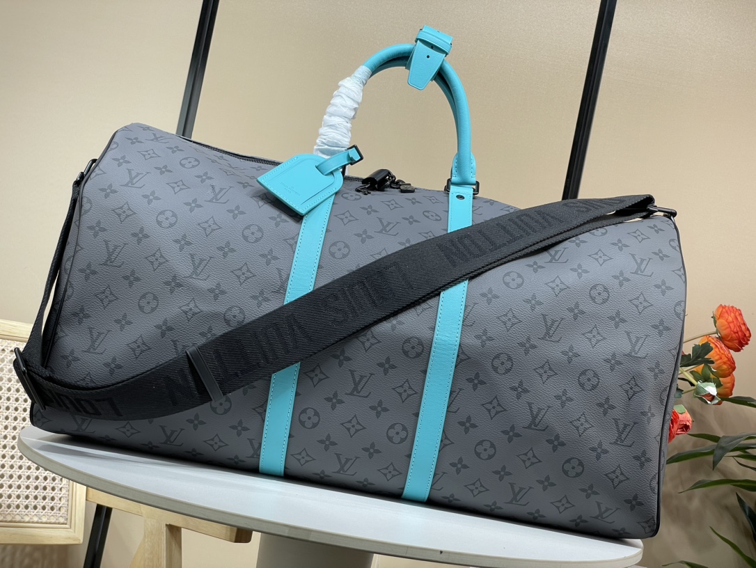 2024 Replica Groothandel goedkope verkoop online
 Louis Vuitton LV Keepall Tassen Reis Tas Blauw Lichtblauw Monogram Eclipse Canvas M41414