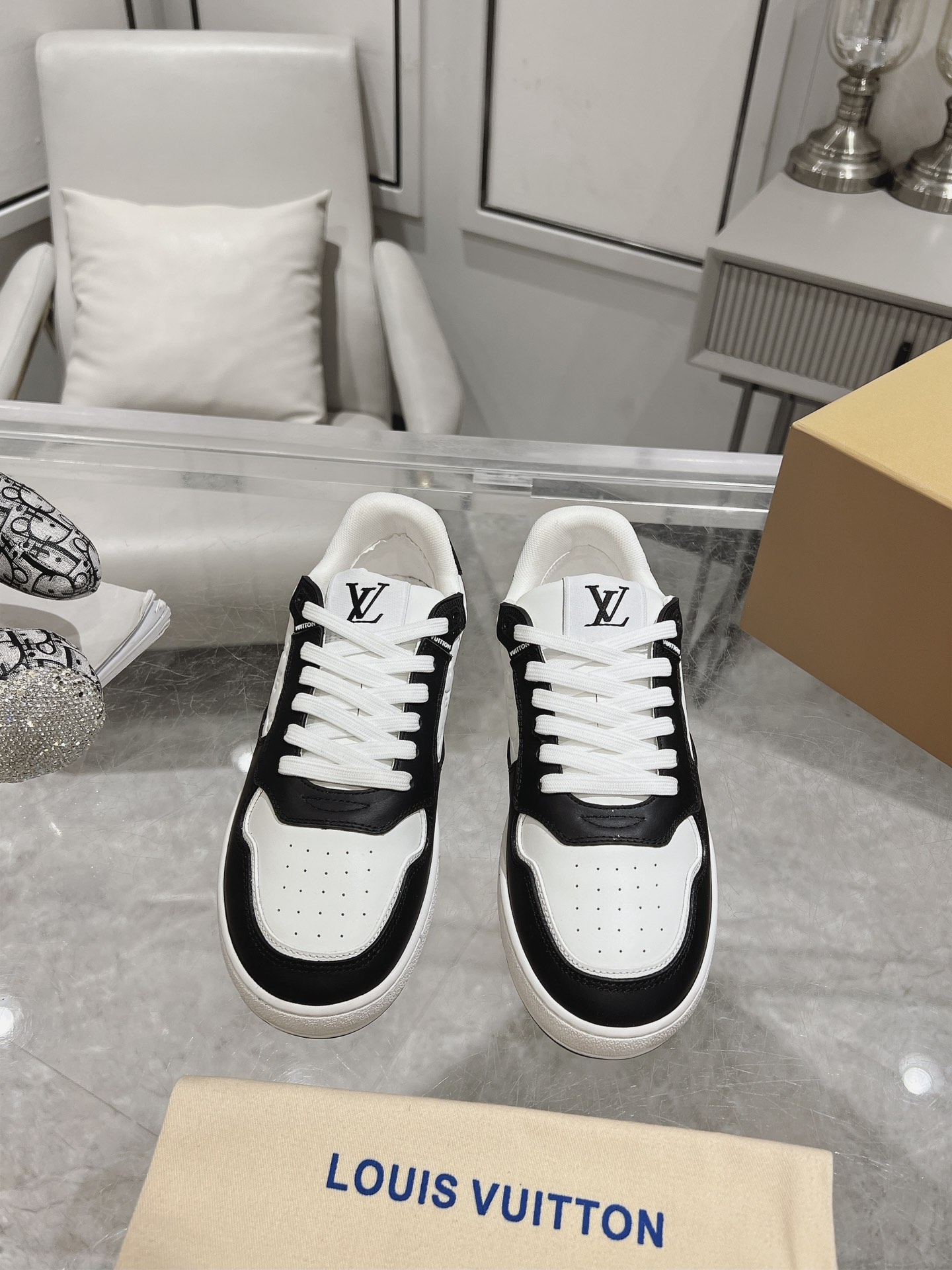 Louis Vuitton Shoes Sneakers Black White Embroidery Unisex Calfskin Chamois Cowhide Sweatpants