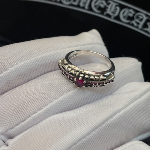 Chrome Hearts Classic Oxidized Silver Ring with Pink Diamond Accent 17 Chrome Hearts Classic Oxidized Silver Ring with Pink Diamond Accent