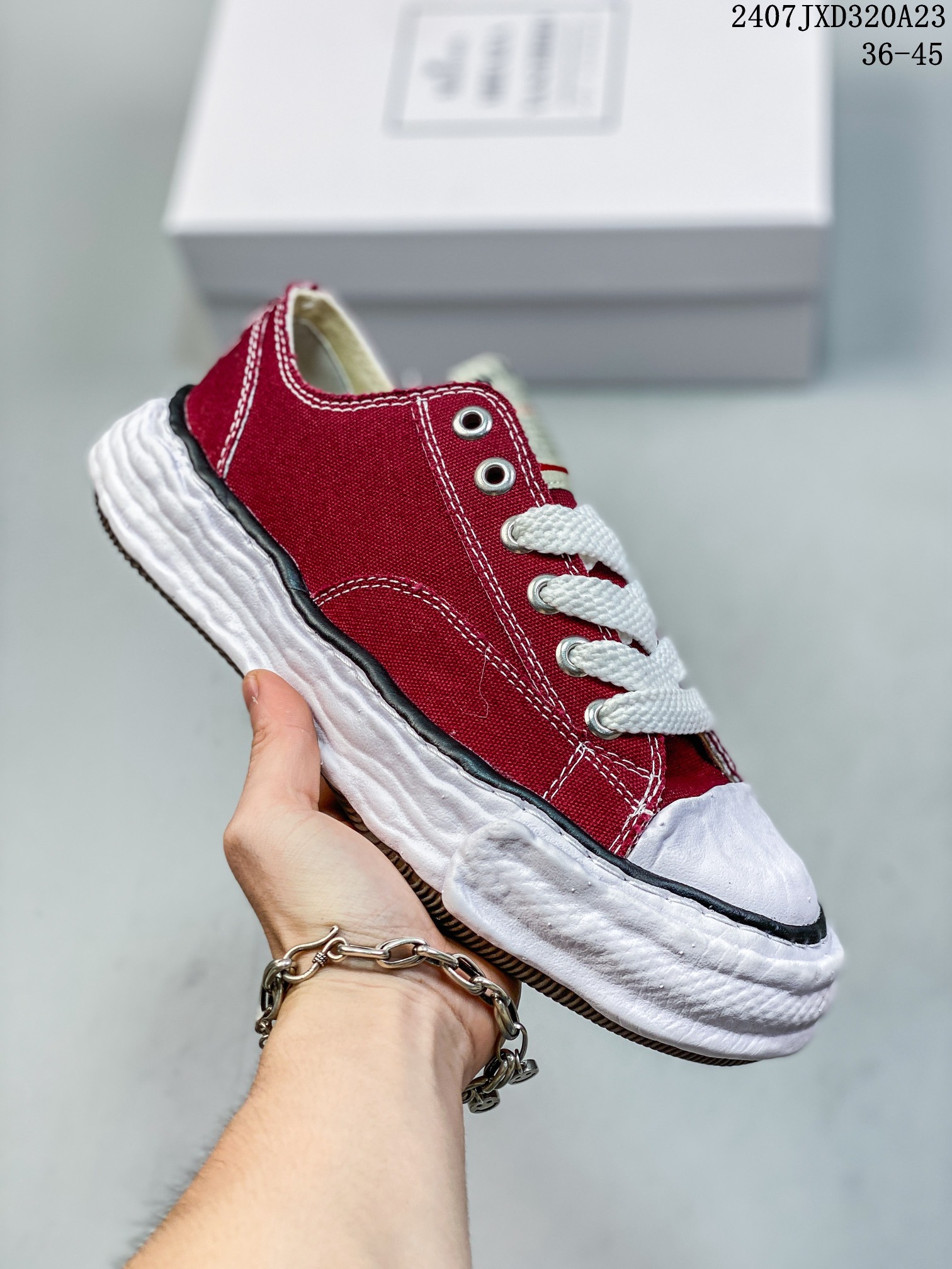 【原装级别 三原康裕MMY/Maison MIHARA YASUHIRO Original Sole Canvas low 】 余文乐挚爱单品 复古溶解风日本概念时装设计师・三原康裕 变形溶解雪糕底低帮休闲百搭帆布板男女鞋广东原产 原楦原纸版开发楦型 全新开发双模一次发泡点位气孔EVA中底 底部嵌入组合RB橡胶耐磨大底 正确织唛标及包装盒 清晰后跟LOGO 挂镀双层眼扣不生锈不掉漆 区别市面版本 07JXD320A23