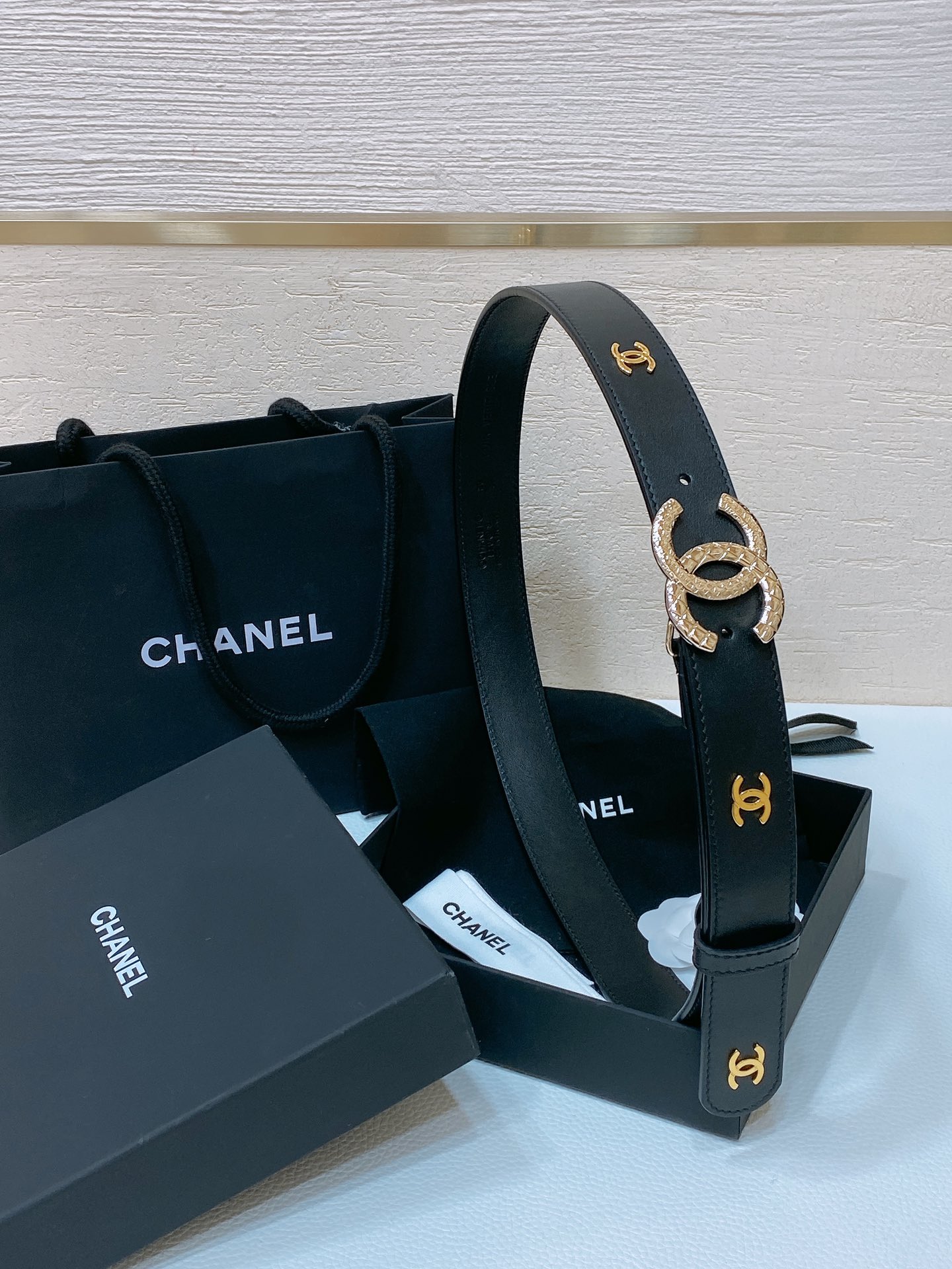 Chanel24c黄铜金属logo搭扣黄铜金属进口胎牛皮平纹带身CC金属带身手感柔软细腻3.0cm