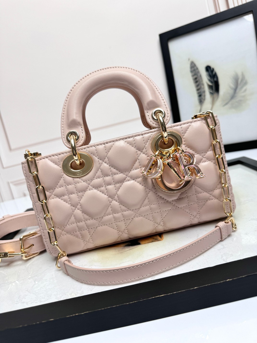 Dior Taschen Handtaschen online verkaufen
 Gold Rosa Weiß Schaffell Frühlingskollektion Lady Ketten