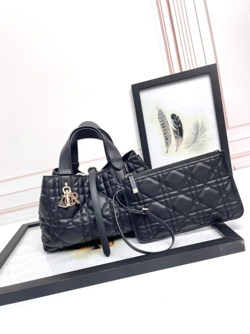 Dior Toujours Small Black Cannage Lambskin Bag with Adjustable Straps