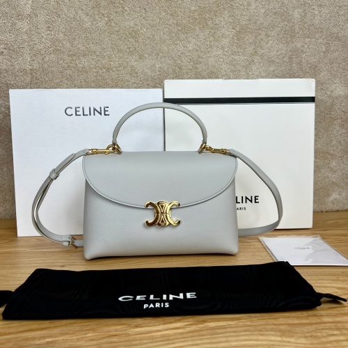 Celine Nino Medium Soft Grained Leather Bag with Triomphe Lock, Grey 1 Celine Nino Medium Soft Grained Leather Bag with Triomphe Lock, Grey