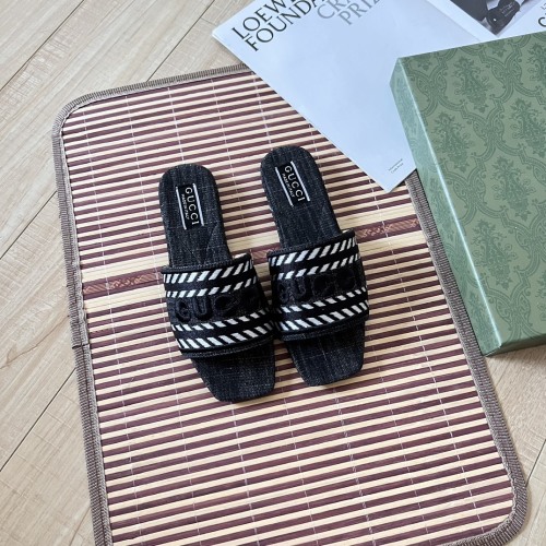 Gucci Denim Slide Sandal - Embroidered Logo, Summer Fashion 1 Gucci Denim Slide Sandal - Embroidered Logo, Summer Fashion