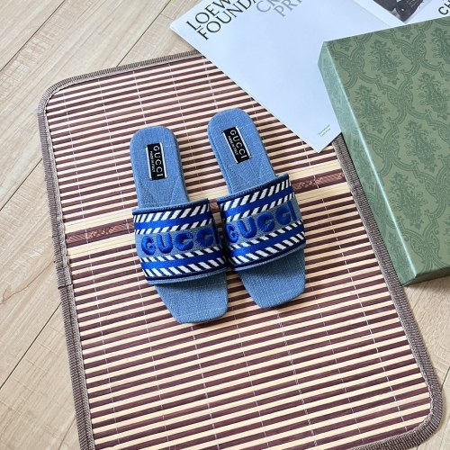 Gucci Denim Slides - Embroidered Logo - Summer Beach Style, Size 35-42 1 Gucci Denim Slides - Embroidered Logo - Summer Beach Style, Size 35-42