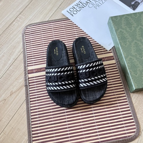 Gucci 24SS Retro Denim Slides | Embroidered Logo | Summer Beach Wear 1 Gucci 24SS Retro Denim Slides | Embroidered Logo | Summer Beach Wear