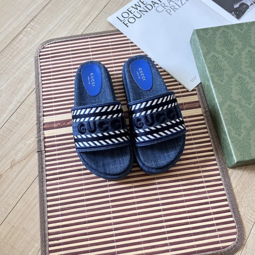Gucci Denim Slides - Embroidered Logo - Summer Beach Wear - Size 35-42