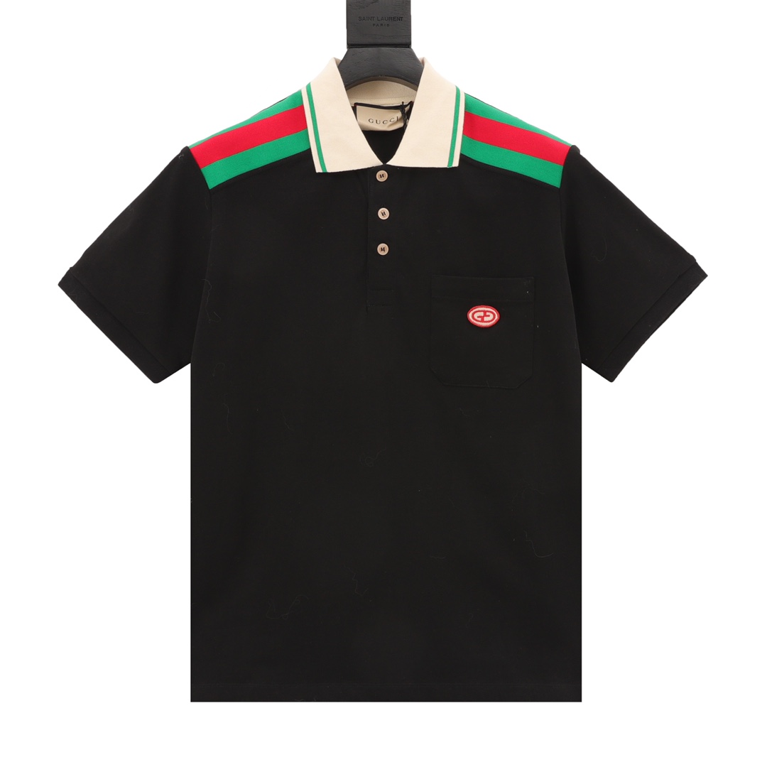 Gucci Odzież Kuszlka polo T-Shirt Niebieski Zielony Czerwony Hafty Bawełna dzianina Dzianiny Vintage Krótki rękaw