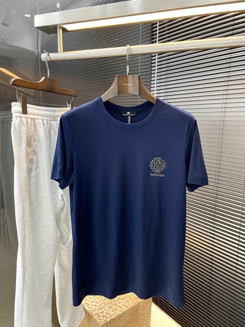 Cavalli Men's Navy Blue Cotton Blend Short Sleeve T-Shirt - Spring/Summer 1 Cavalli Men's Navy Blue Cotton Blend Short Sleeve T-Shirt - Spring/Summer