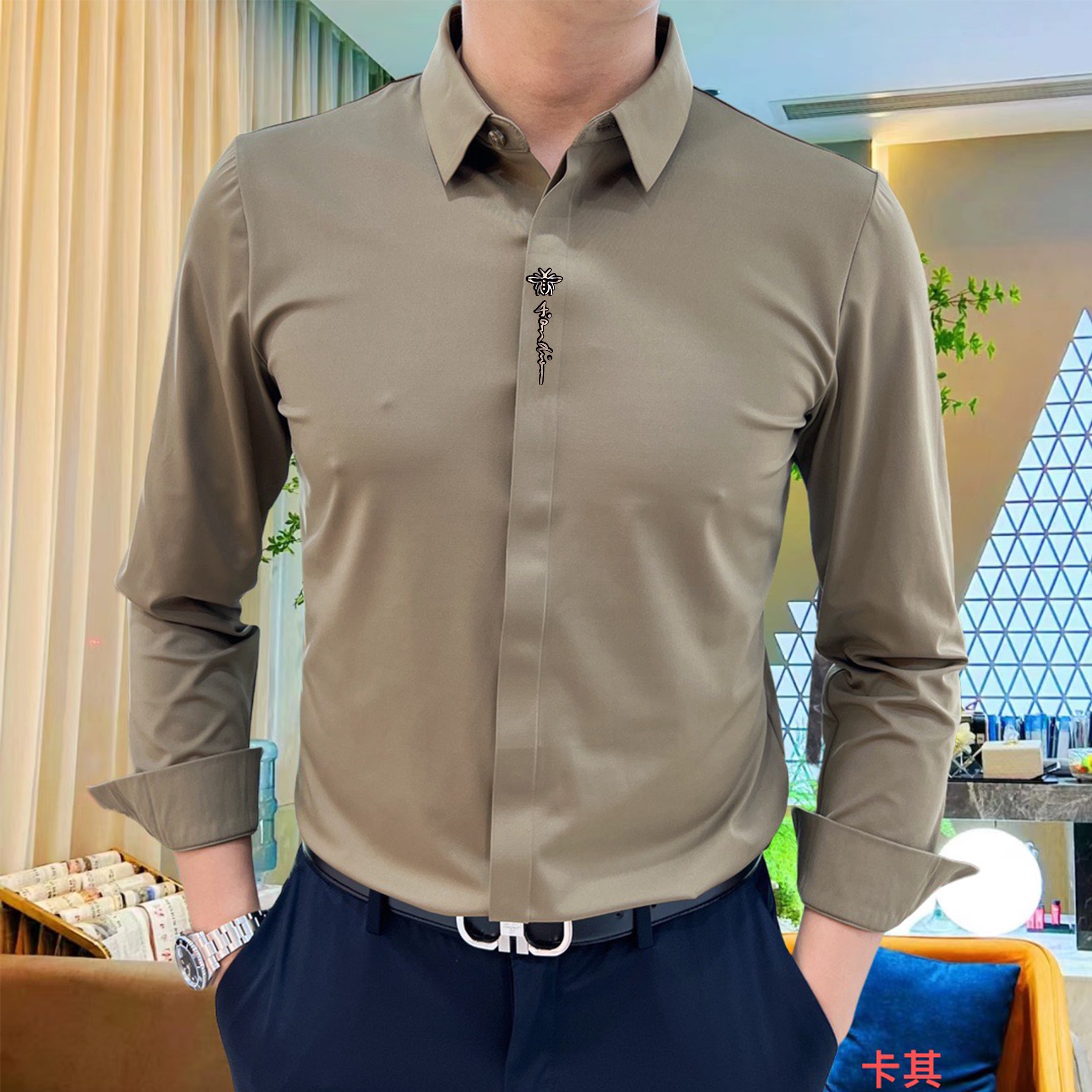 NO:646298,Seamless nylon long-sleeved shirt, simple European light luxury style 3516#M-4XL,,shirts,alexander wang19860909无痕锦氨长袖衬衫 简欧轻奢风 3516#M-4XL,,shirts,alexander wang,Men's clothing