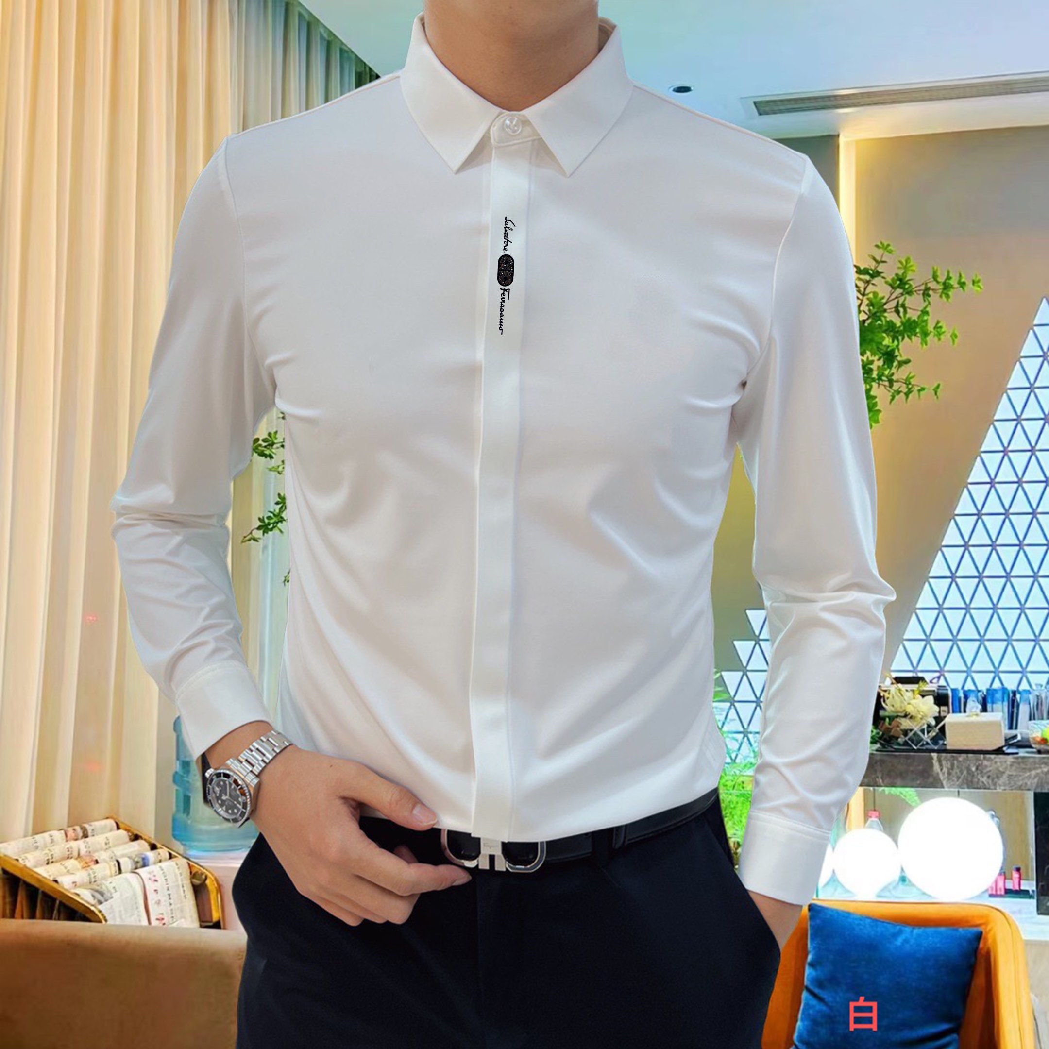 NO:646313,Seamless nylon long-sleeved shirt, simple European light luxury style A6253#M-4XL,,shirts,alexander wang19860909无痕锦氨长袖衬衫 简欧轻奢风 A6253#M-4XL,,shirts,alexander wang,Men's clothing