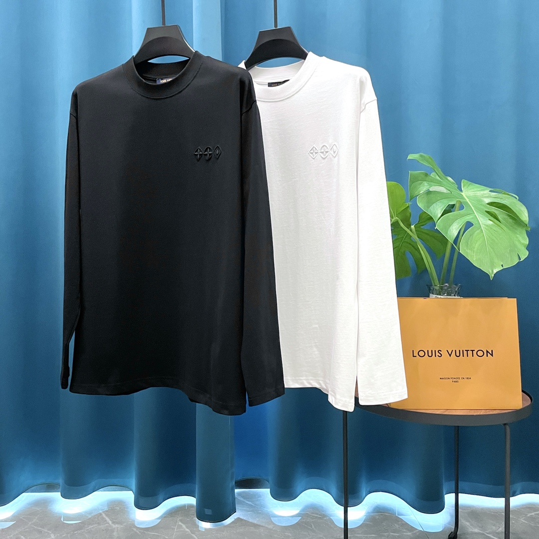 P95 (versión alta pesada) LV➡️Louis Vuitton 2024 bordado🪡Camiseta de manga larga con logo cortado con láser, peso alto…