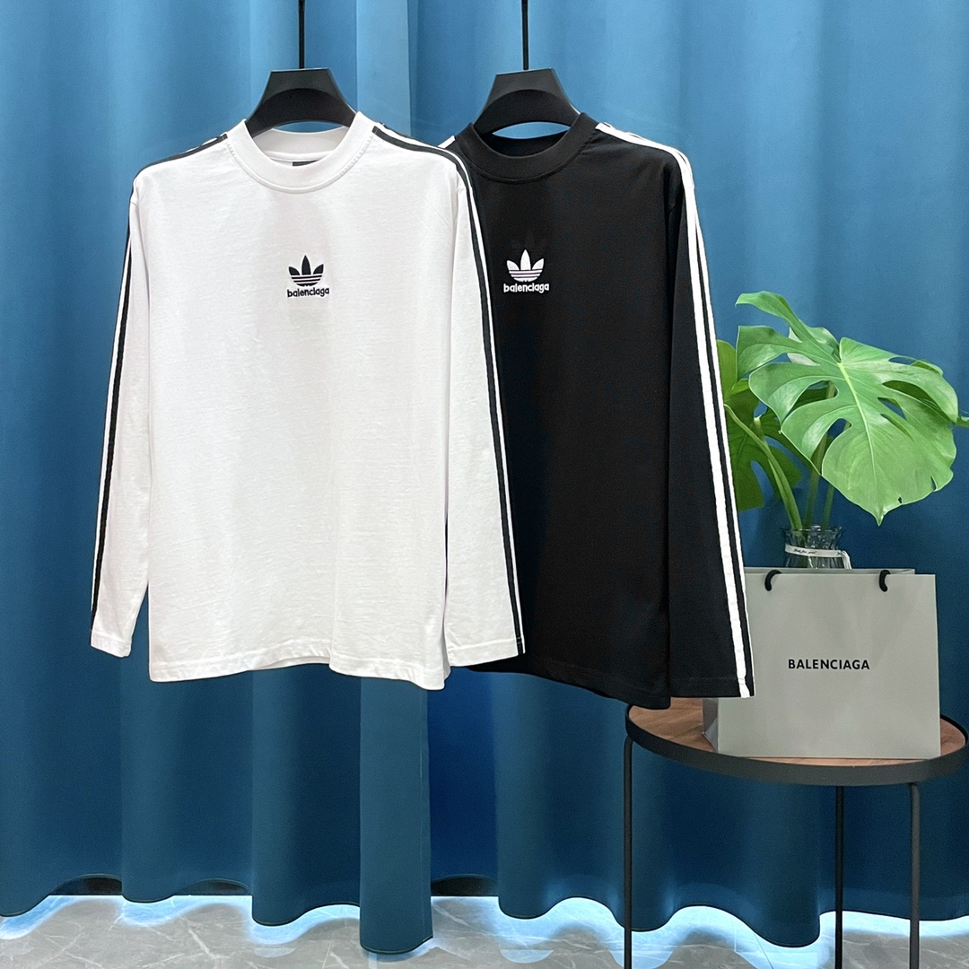 P95 (versión pesada de alta gama) BALENCIAGA➡️Balenciaga & Adidas 24ss camiseta de manga larga con logo bordado 🪡, gra…