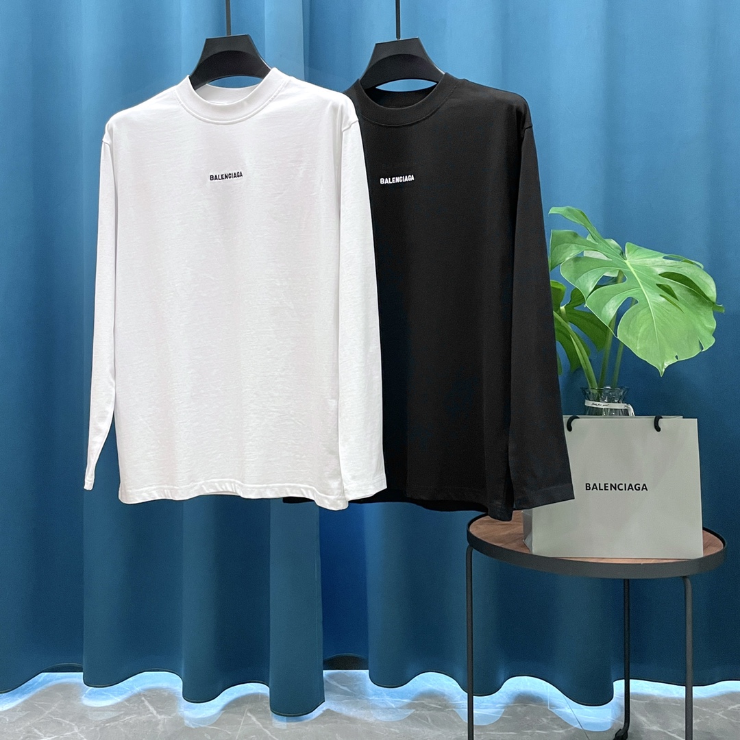 P95 (Versión alta de gran peso) BALENCIAGA➡️Paris世家 Camiseta de manga larga 24ss con logo de letras bordado, de alto gr…