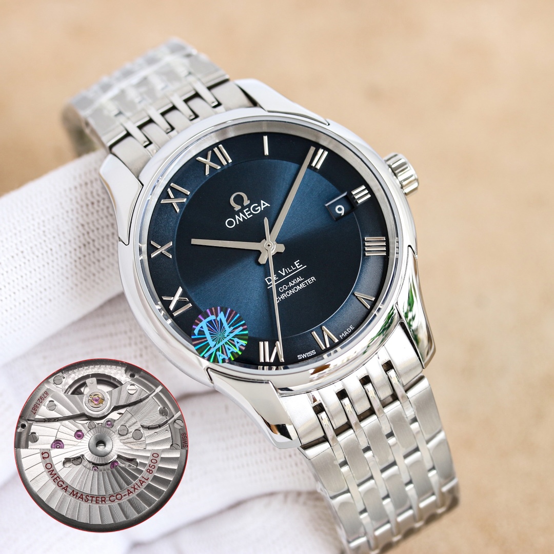 OMF欧米碟飞系列搭载同轴8500机芯上市！ 1.工厂自改2824黑摆轮，包括日历字体大小。 2.字面分体罗马全部cnc，精雕细磨亮闪闪。字体印刷更是多次改版。 3.表壳41mm尺寸，全走cnc，再精磨，给你光滑细腻镜子般效果。 4.表扣为达到原装效果，不断修改更新，无论结构打磨。 5.上下蓝宝石玻璃镜面，面玻璃更是做了镀高清膜工艺。