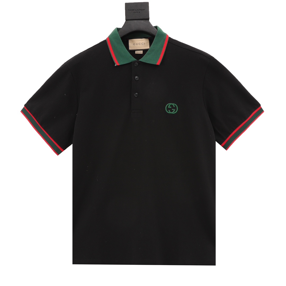 Gucci Odzież Kuszlka polo T-Shirt Czarny Zielony Biały Hafty Bawełna Krótki rękaw