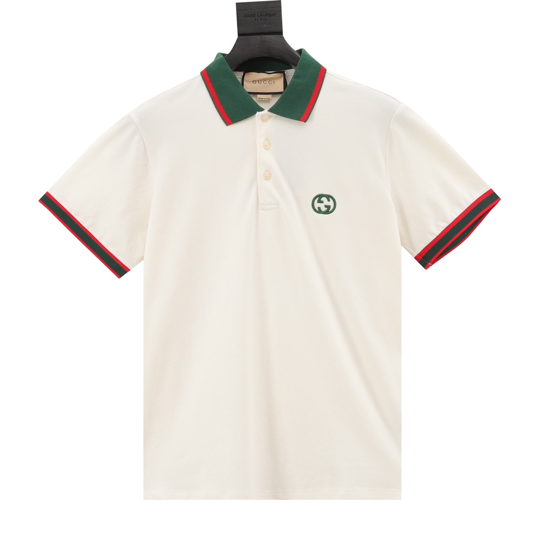 Gucci Odzież Kuszlka polo T-Shirt Czarny Zielony Biały Hafty Bawełna Krótki rękaw