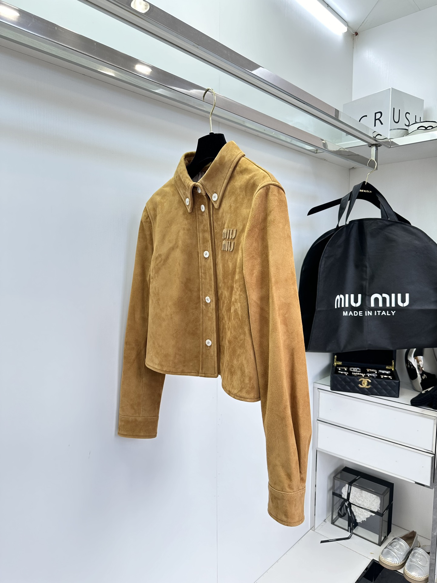 Miu Miu Brown Suede Cropped Jacket with Belt - Stylish & Warm 3 i1722474812 5254 1