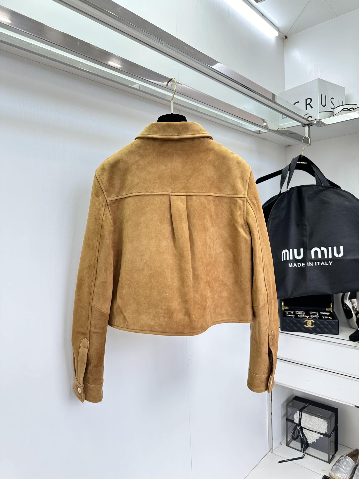 Miu Miu Brown Suede Cropped Jacket with Belt - Stylish & Warm 4 i1722474812 7469 2