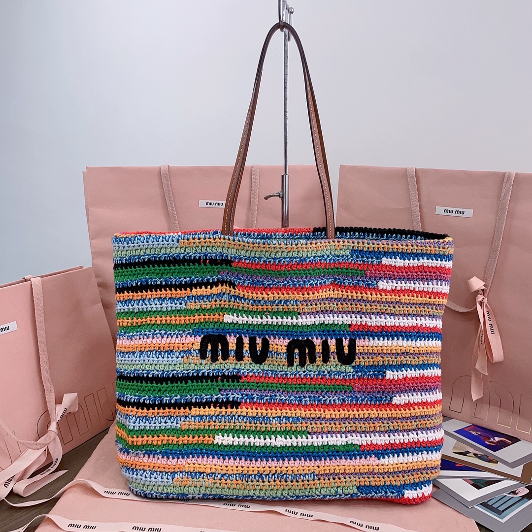 Miu Miu Rainbow Crochet Cotton Tote Bag, Handcrafted Colorful Woven Design 2 i1722656665 2126 0