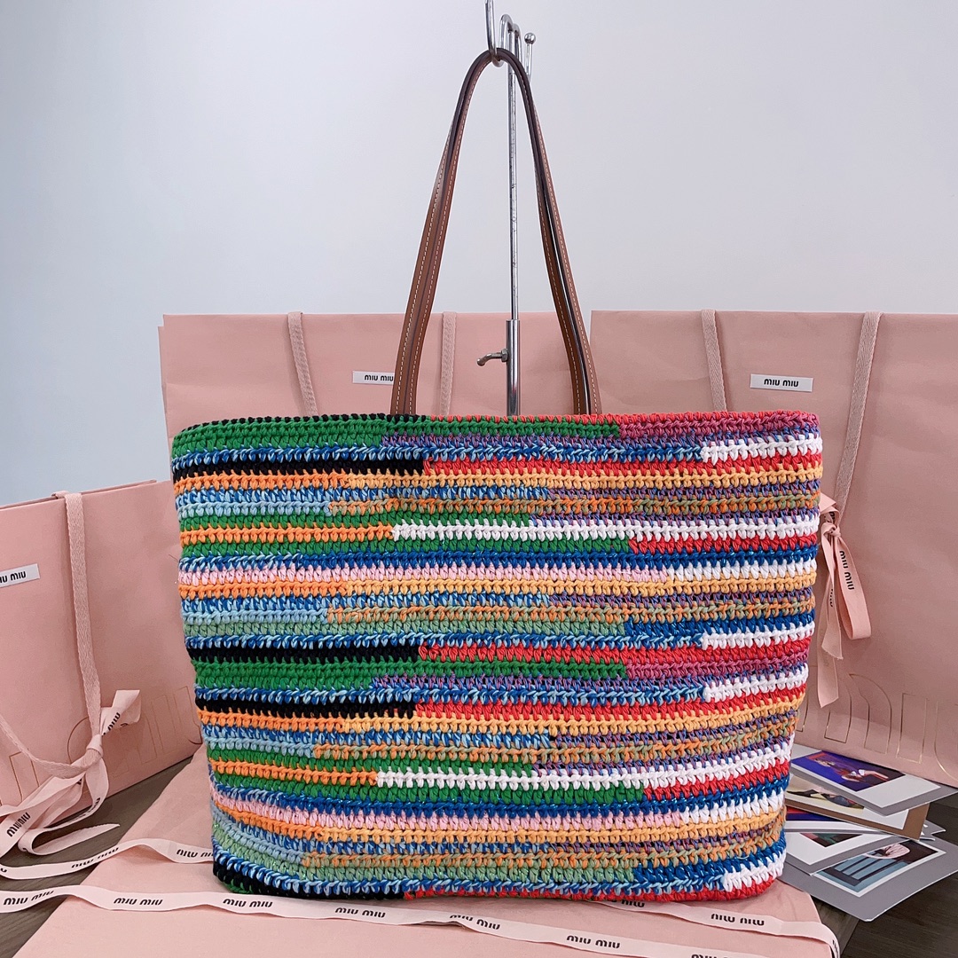 Miu Miu Rainbow Crochet Cotton Tote Bag, Handcrafted Colorful Woven Design 4 i1722656665 8457 2
