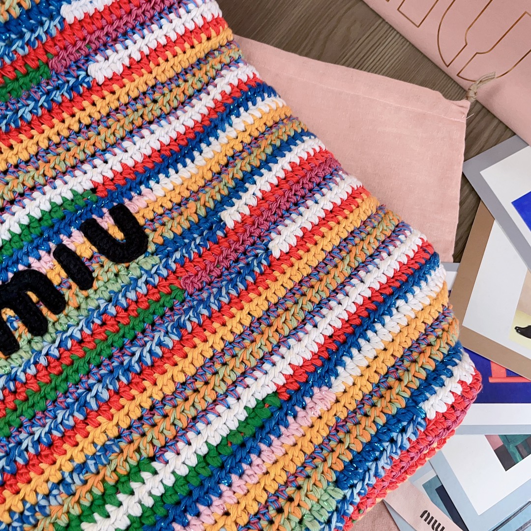 Miu Miu Rainbow Crochet Cotton Tote Bag, Handcrafted Colorful Woven Design 8 i1722656665 9481 6