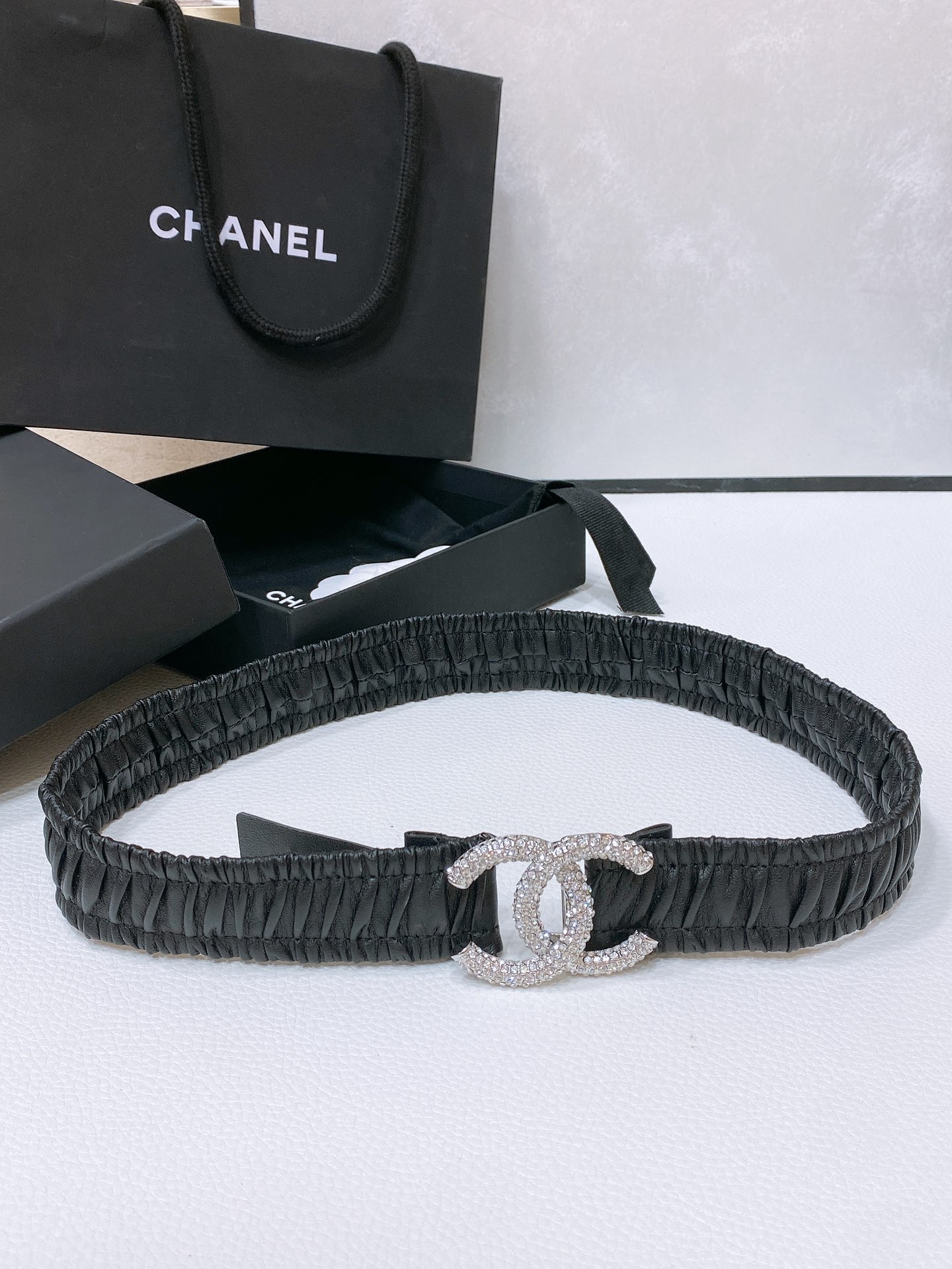 chanel24ccc水钻黄铜logo扣小牛皮银色金属与金色金属3.0cm精品弹力十足百搭优雅码数含扣S