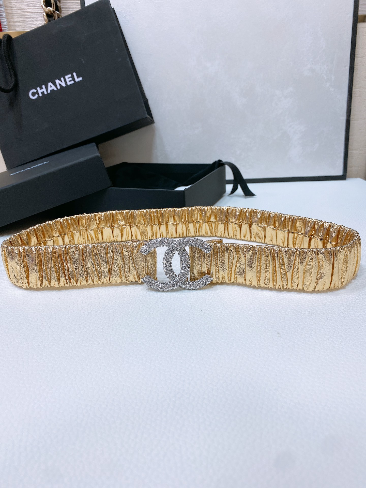 chanel24ccc水钻黄铜logo扣小牛皮银色金属与金色金属3.0cm精品弹力十足百搭优雅码数含扣S