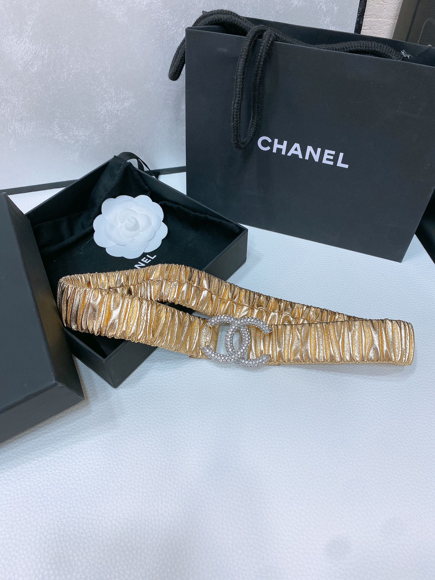 chanel24ccc水钻黄铜logo扣小牛皮银色金属与金色金属3.0cm精品弹力十足百搭优雅码数含扣S