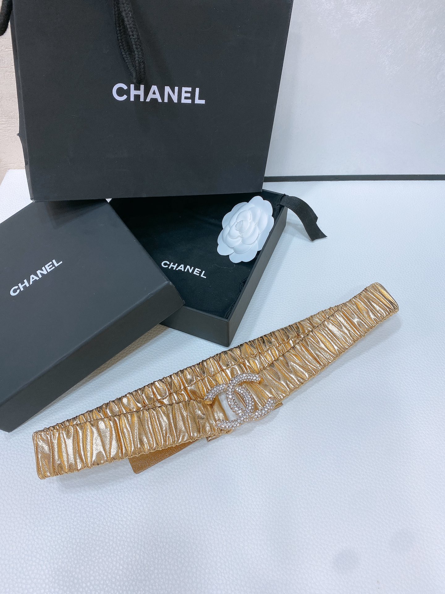 chanel24ccc水钻黄铜logo扣小牛皮银色金属与金色金属3.0cm精品弹力十足百搭优雅码数含扣S