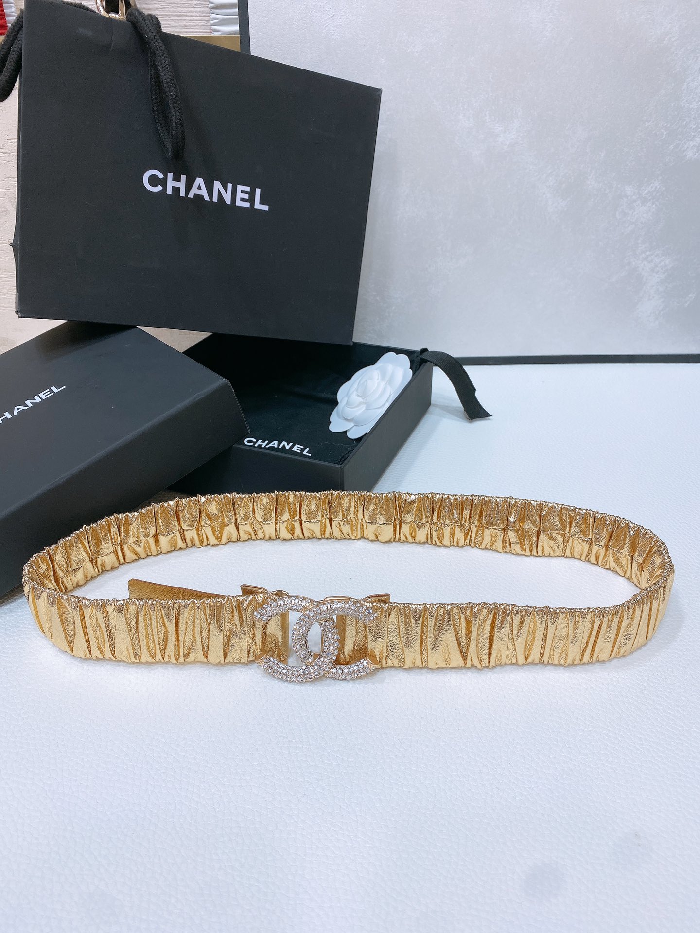 chanel24ccc水钻黄铜logo扣小牛皮银色金属与金色金属3.0cm精品弹力十足百搭优雅码数含扣S