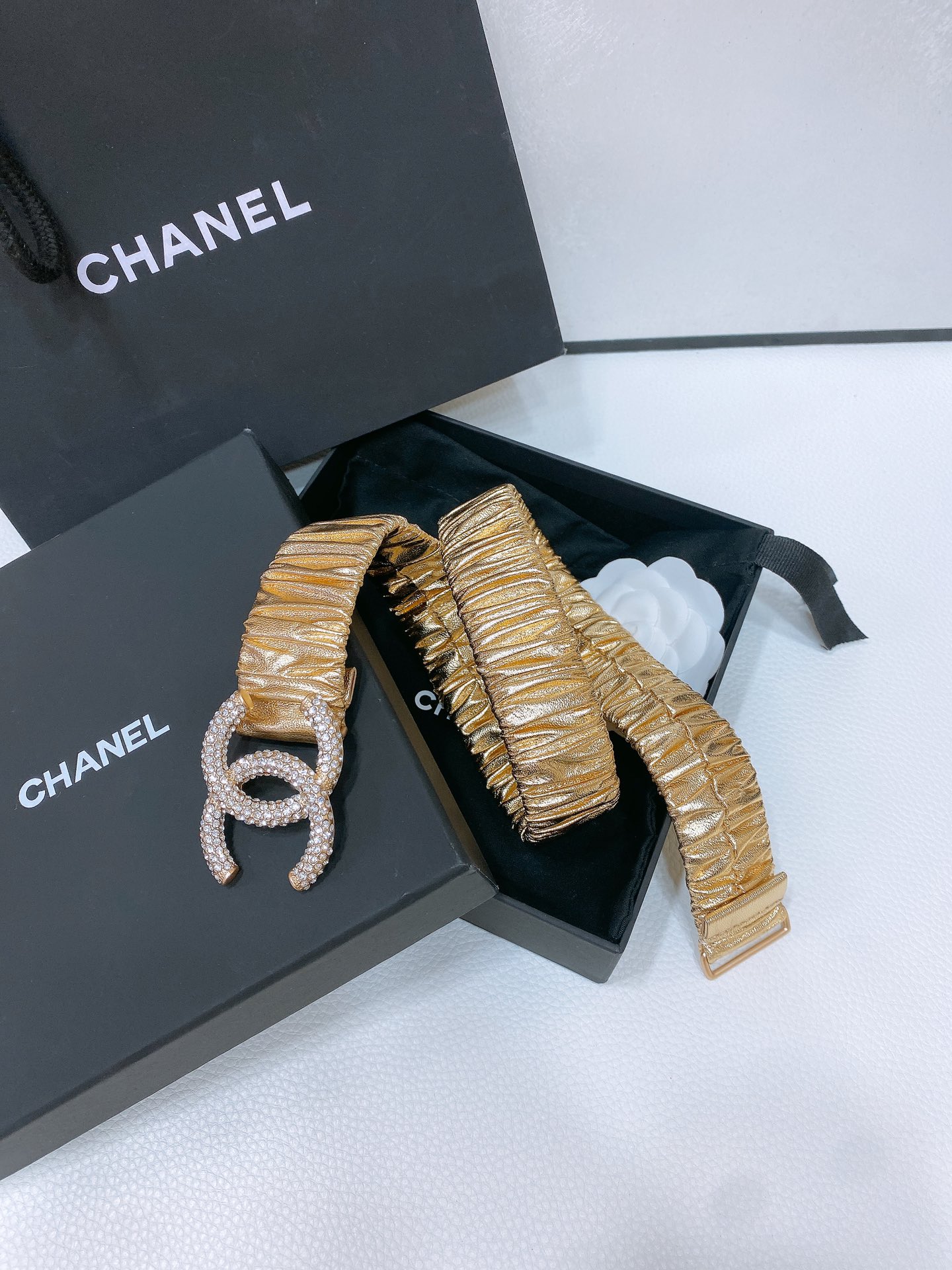 chanel24ccc水钻黄铜logo扣小牛皮银色金属与金色金属3.0cm精品弹力十足百搭优雅码数含扣S