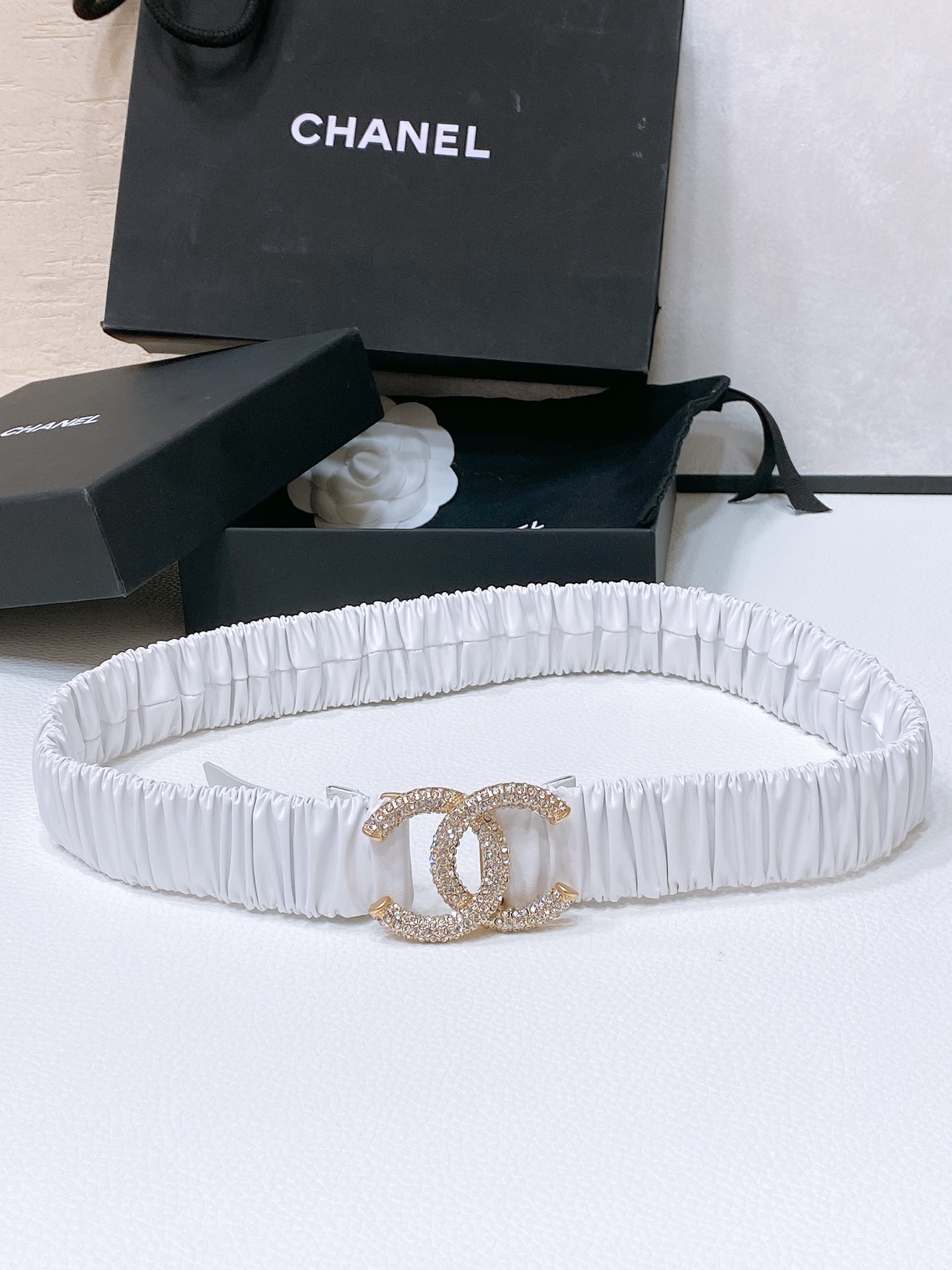 chanel24ccc水钻黄铜logo扣小牛皮银色金属与金色金属3.0cm精品弹力十足百搭优雅码数含扣S