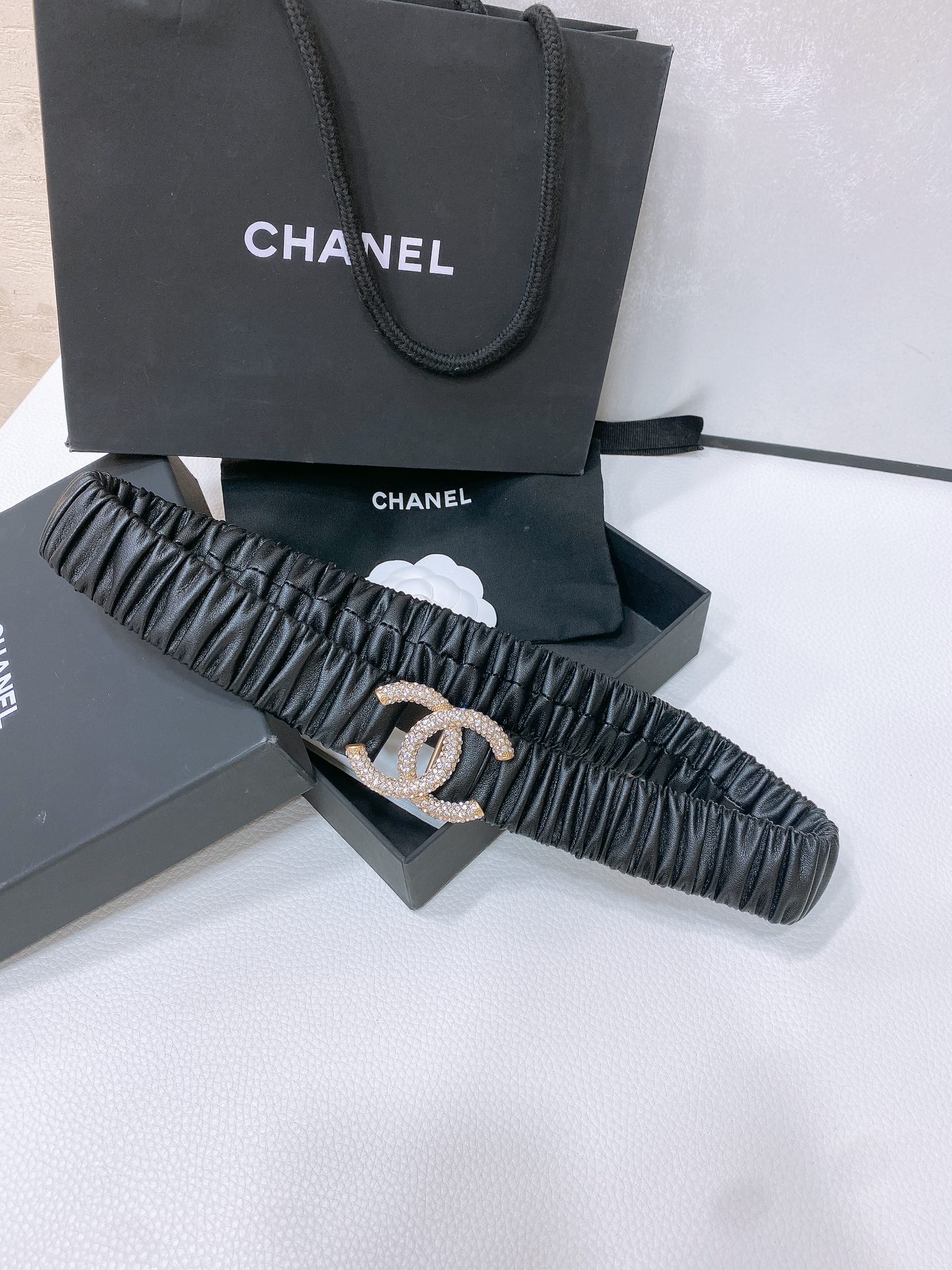 chanel24ccc水钻黄铜logo扣小牛皮银色金属与金色金属3.0cm精品弹力十足百搭优雅码数含扣S