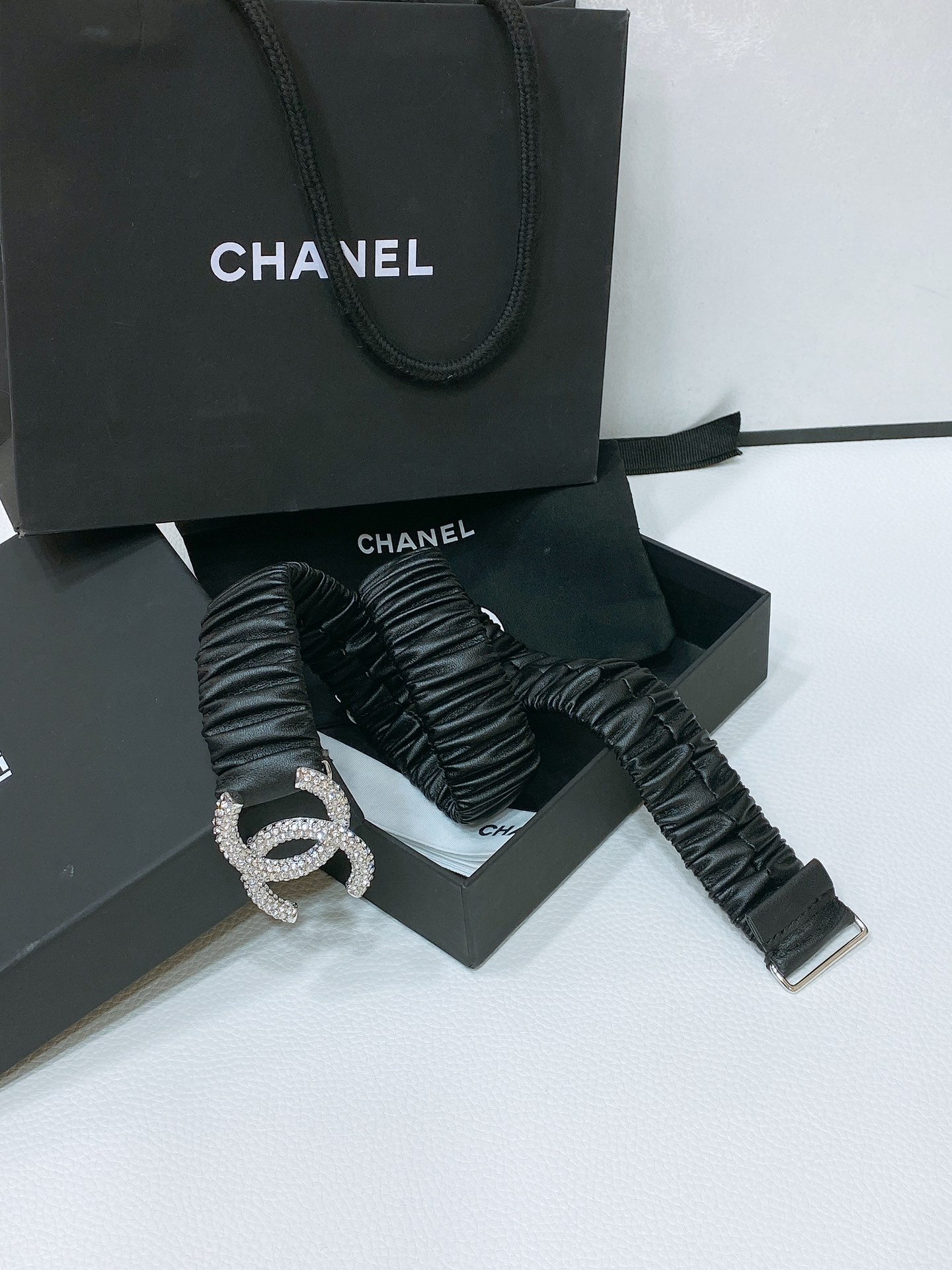 chanel24ccc水钻黄铜logo扣小牛皮银色金属与金色金属3.0cm精品弹力十足百搭优雅码数含扣S