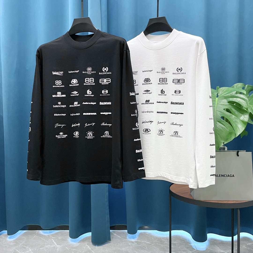 P95 (Versión alta de gran peso) Balenciaga➡️Paris世家 Camiseta de manga larga 24ss con múltiples logos, de alto gramaje, …